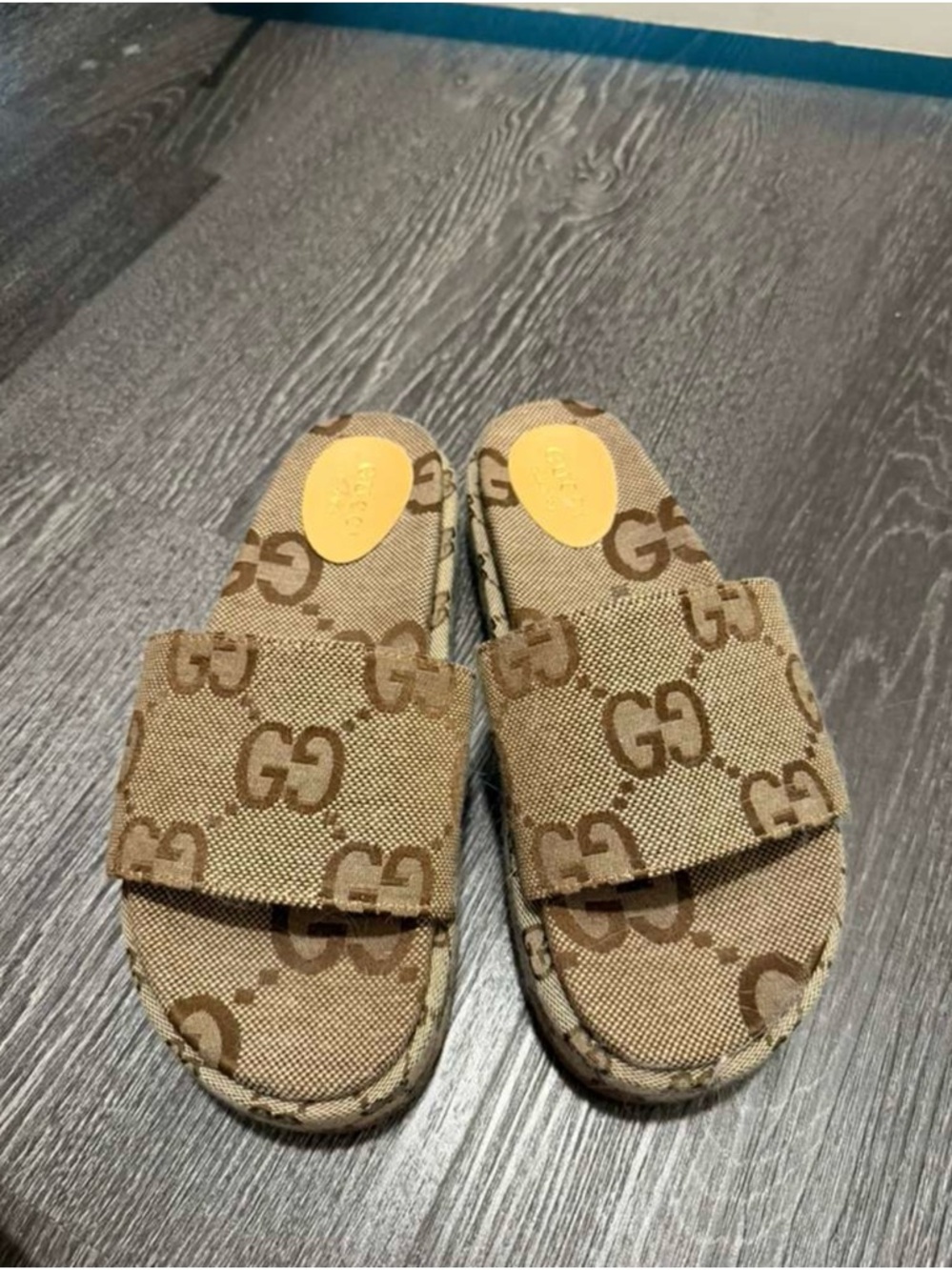 Gucci Brown Logo-Pattern Canvas Slide Sandals